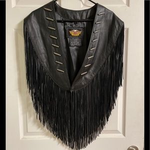 Harley Davidson fringed leather shawl cape OS